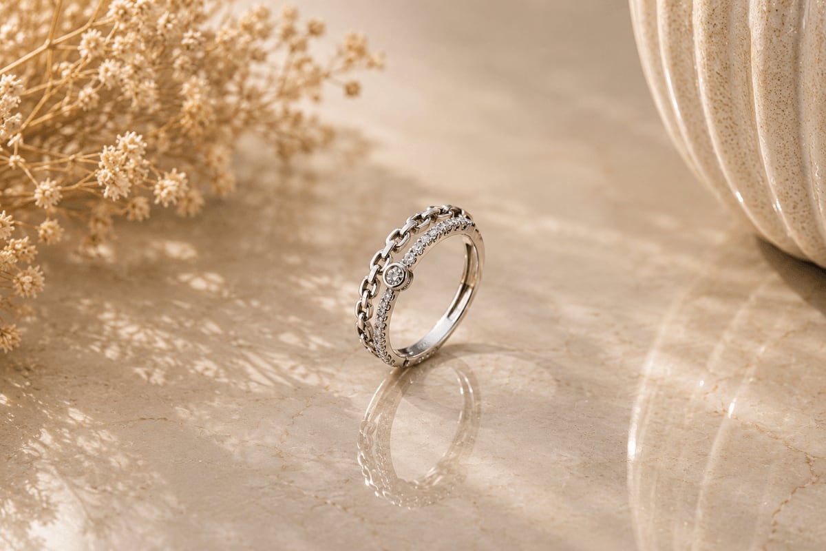 Chain Link CZ Solitaire Ring