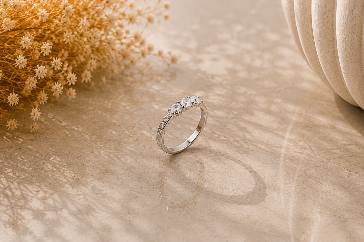 Triple CZ Solitaire Pavé Band Ring