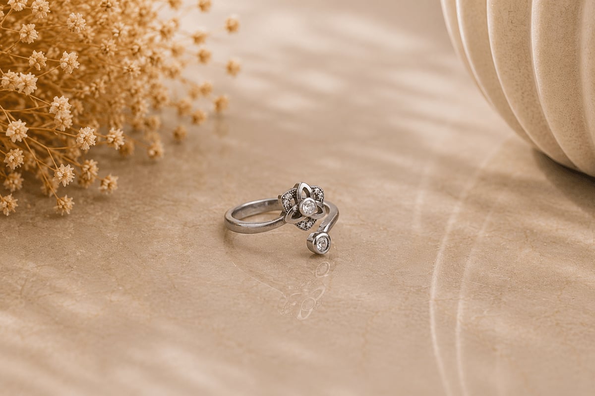 Open CZ Flower & Bezel Bypass Ring