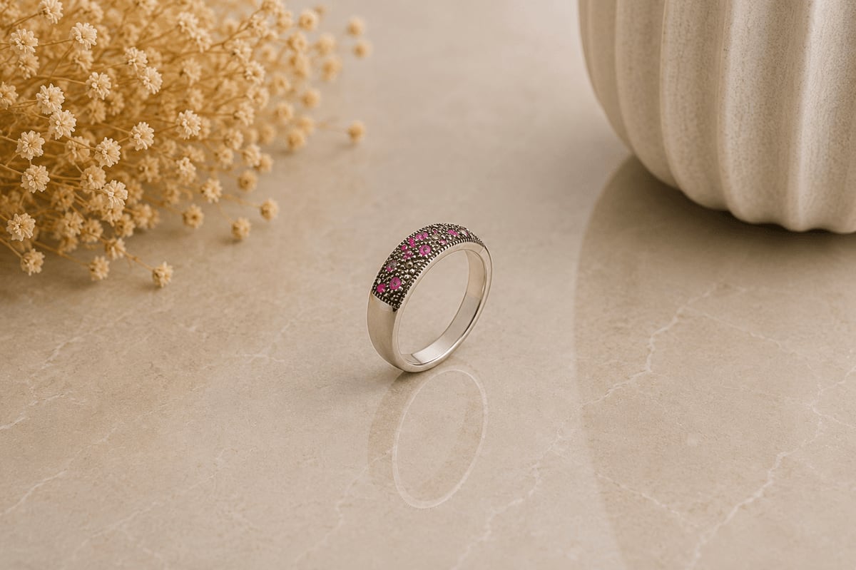 Pink & Black CZ Star Dome Ring