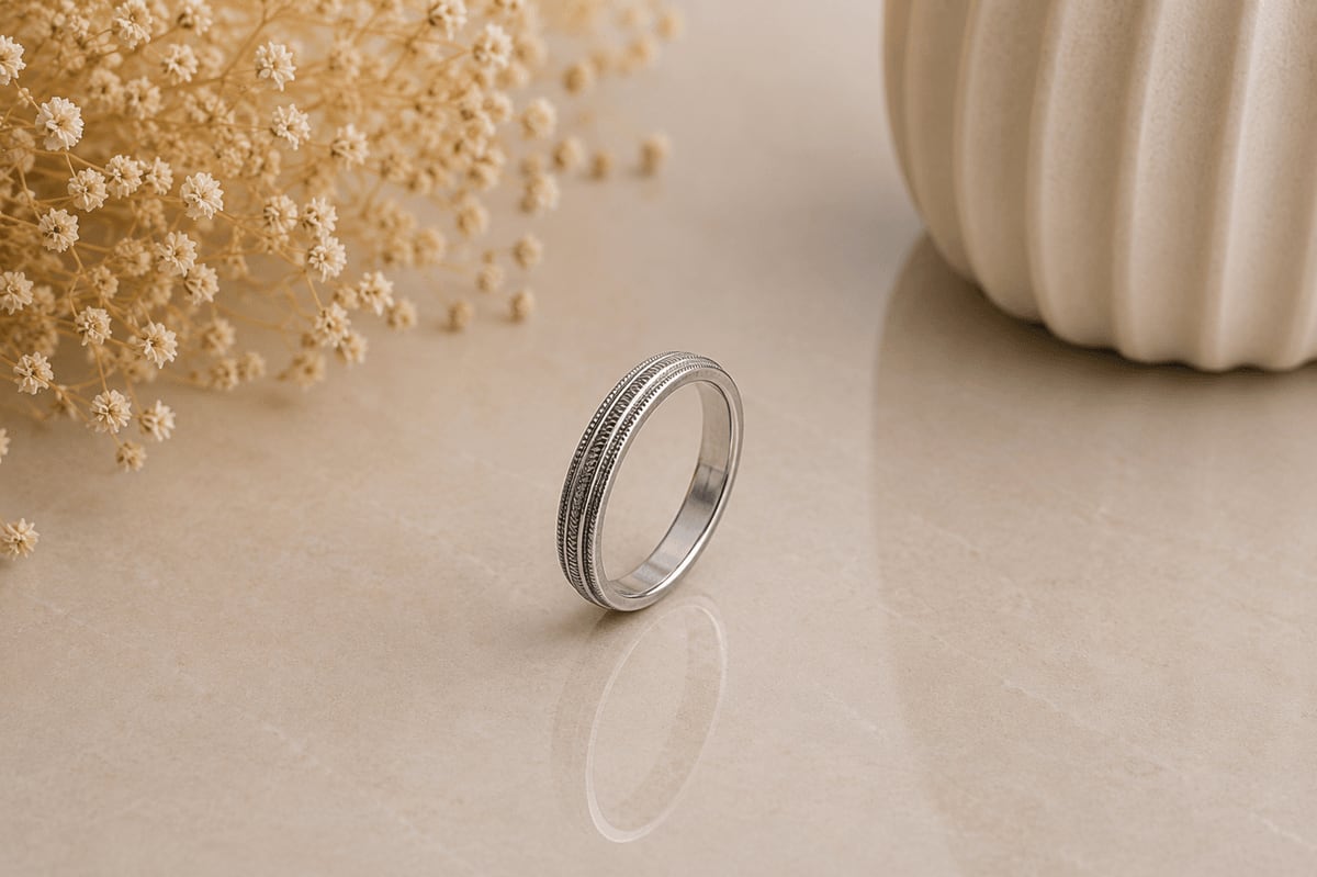 Triple Stripe Engraved Band Ring