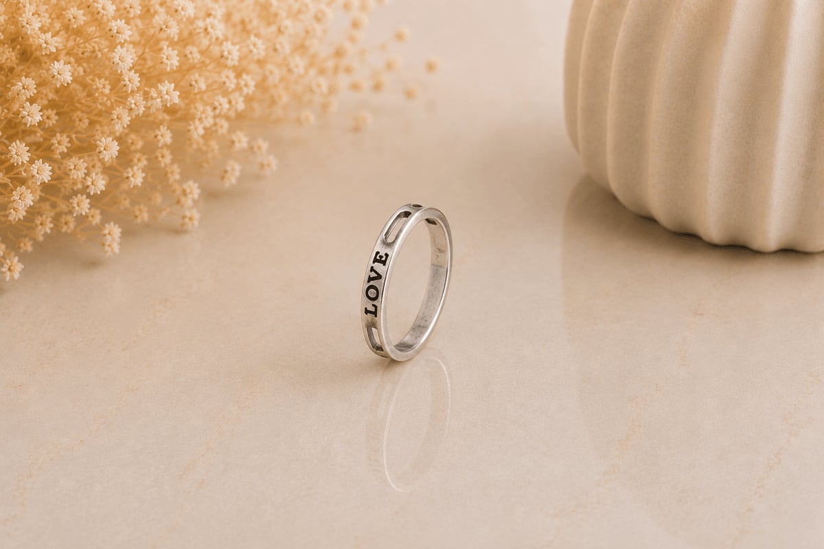 LOVE Engraved Silver Band Ring