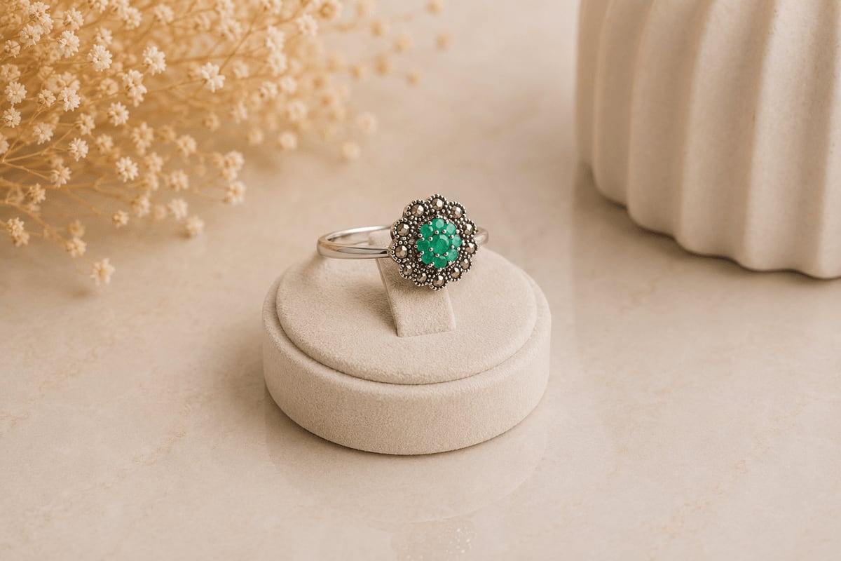 Green Opal Floral Filigree Ring