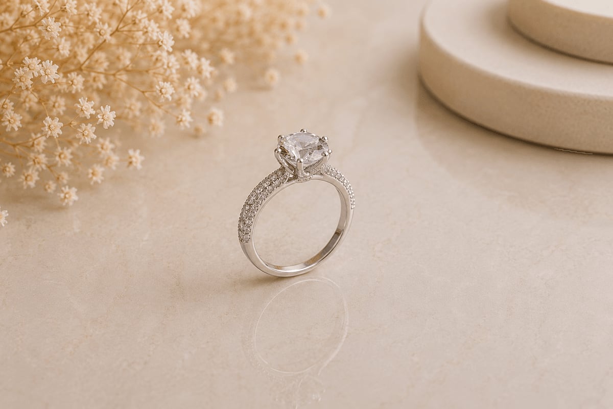 Round CZ Solitaire Pavé Band Ring