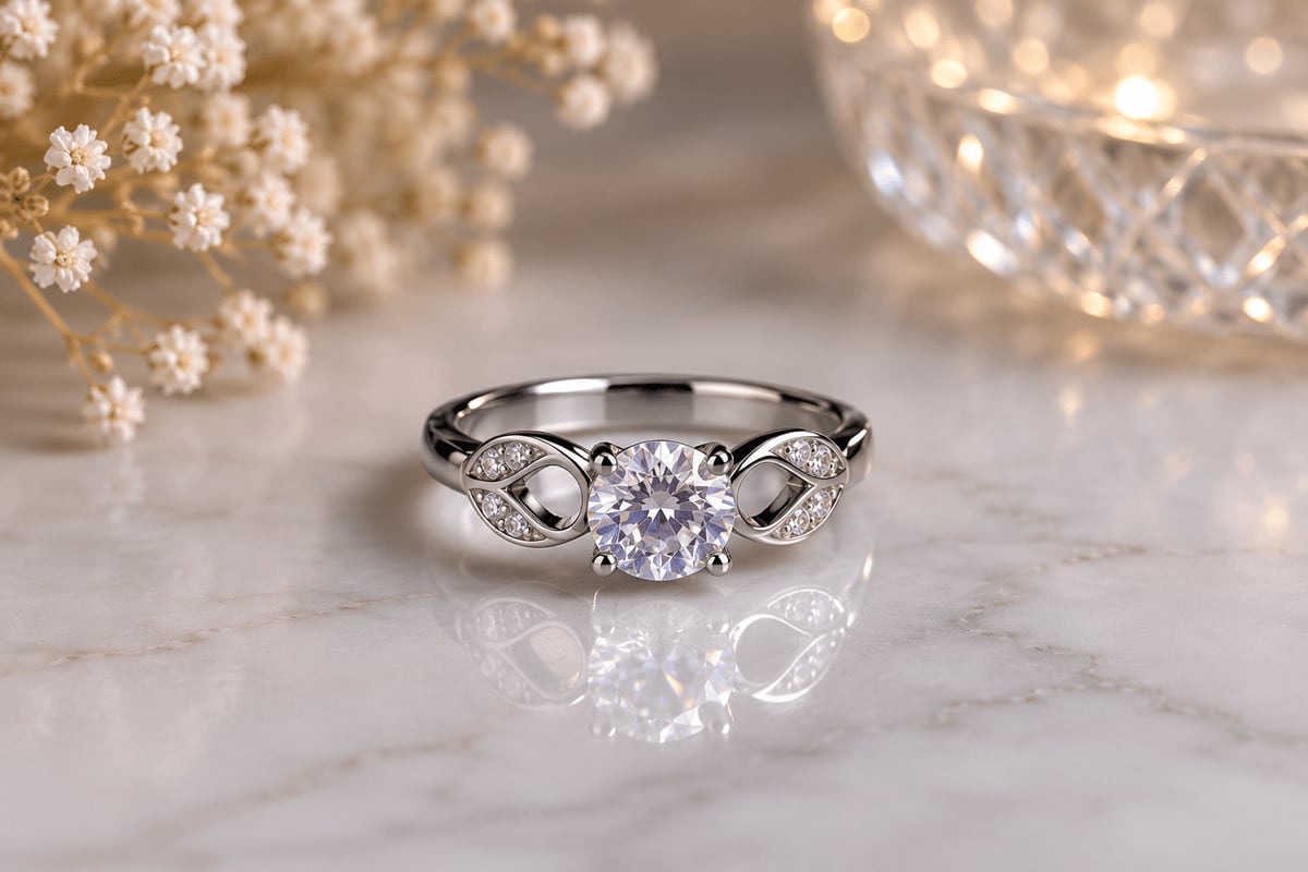 Round CZ Infinity Shoulder Solitaire Ring