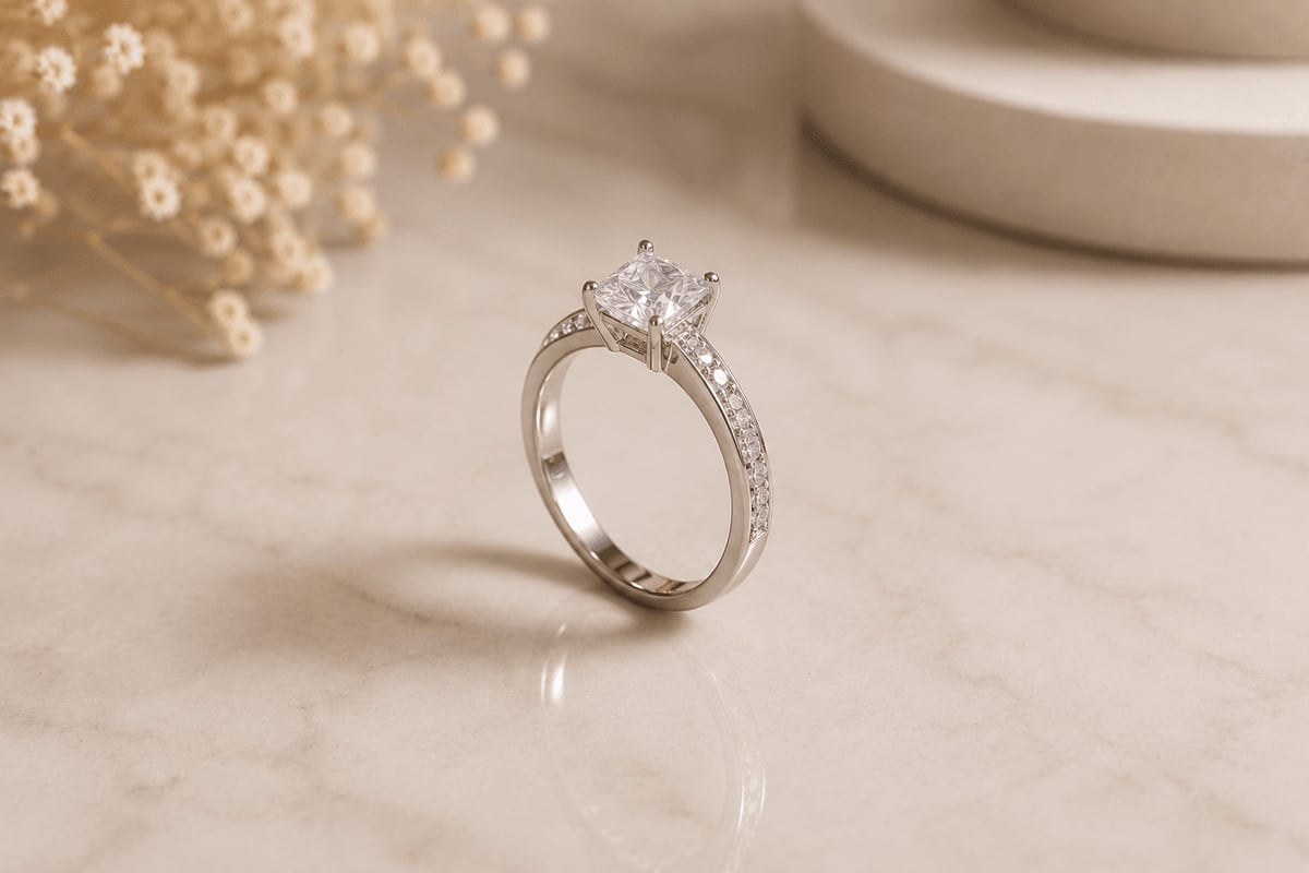 Princess CZ Classic Pavé Solitaire Ring