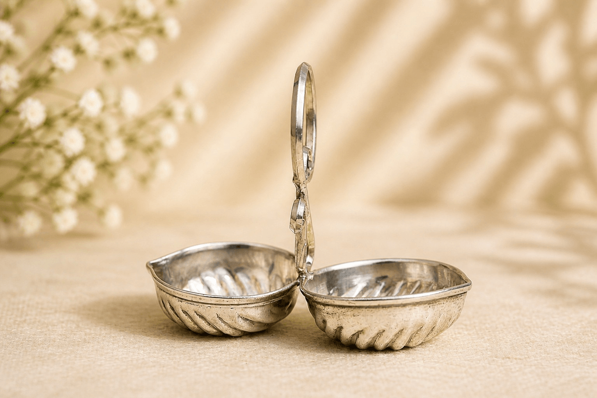 DOUBLE SILVER DIYA SET